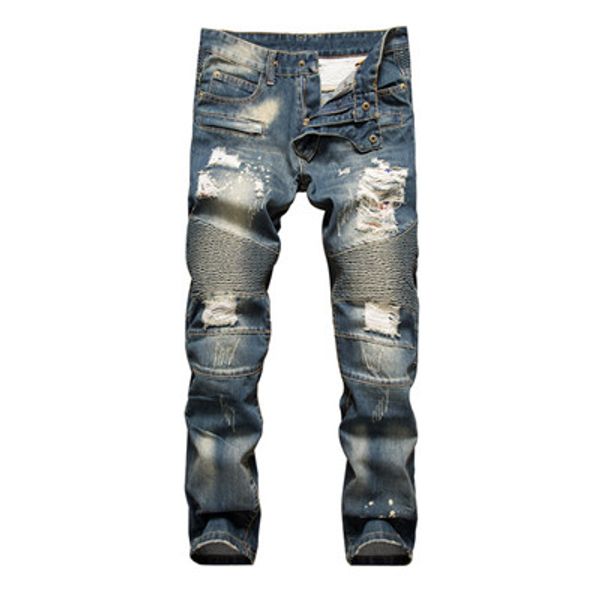 

men's distressed ripped skinny jeans fashion designer mens jeans slim motorcycle moto biker causal mens denim pants hip hop men jeans, Blue