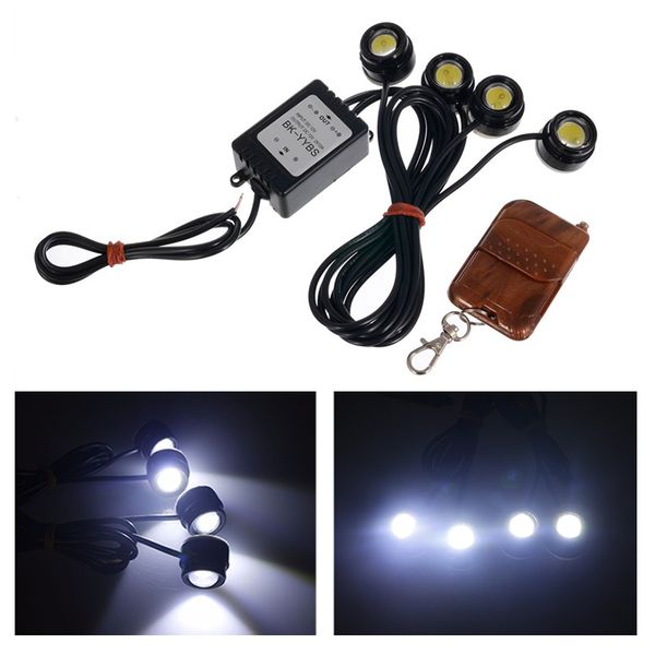 

1 set 4 in1 12v 6w high brightness hawkeye led flash lamp car emergency strobe lights 6000k drl wireless remote control kit