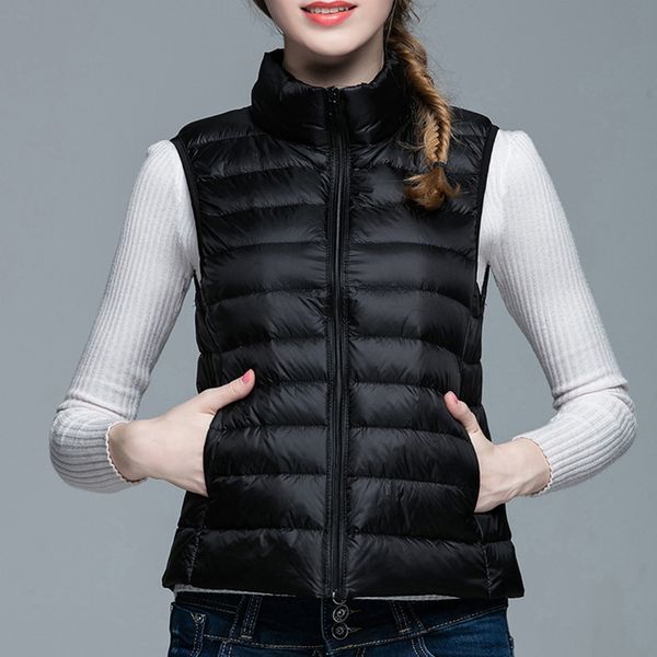 

2019 fashion autumn winter women vest standing collar short paragraph leisure lightweight warm sleeveless vest solid women coat, Black;white