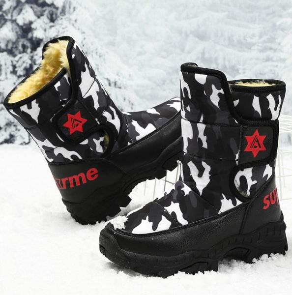 

boys winter boots kids snow boots camouflag printing children waterproof thick snow boots 2 colors plus size eur29-39, Black;grey