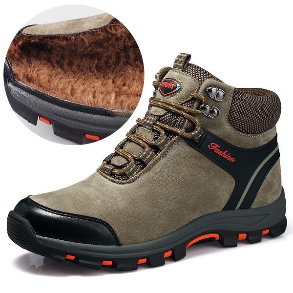 

natural suede men boots suede warm winter boots men plush high quality, Black