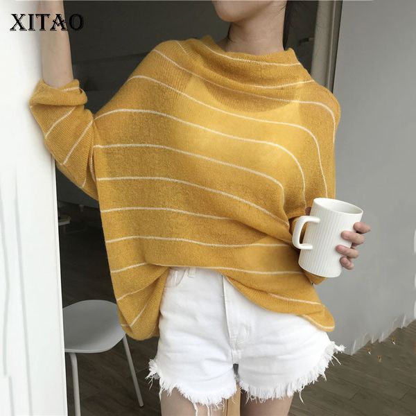 

xitao thin knitted sweater women fashion new 2019 autumn elegant pullover striped casual minority style loose sweater wld2972, White;black
