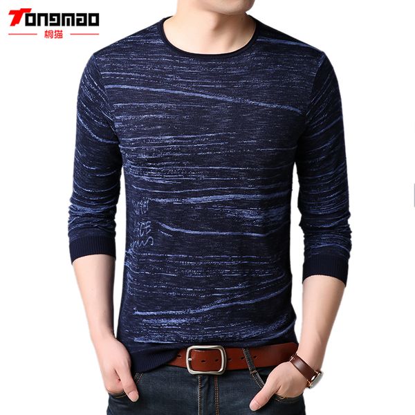 

tongmao 2018 autumn thin men sweaters casual long sleeve o-neck men pullover solid color stripes knitted slim fit 6828, White;black