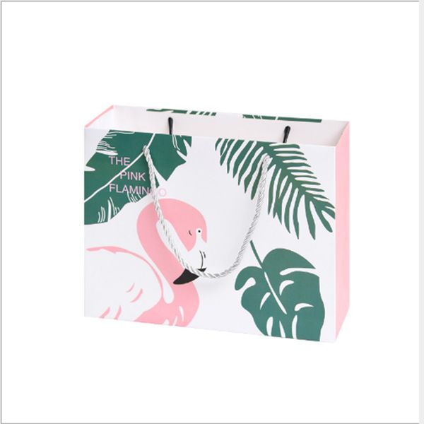 

5pcs19.5x24.5x9.5cm high-quality fresh flamingo pattern shopping bags wedding&birthday gift bags package portable hand rope
