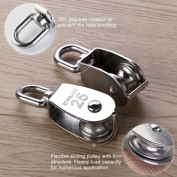 

new 2pcs 25mm single pulley block in 304 stainless steel m25 pulley roller loading 400kg - silver