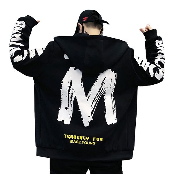 

korean style hip hop men jacket hoodie fashion print spring autumn swag japan streetwear mens windbreaker jackets outwear hommes, Black;brown