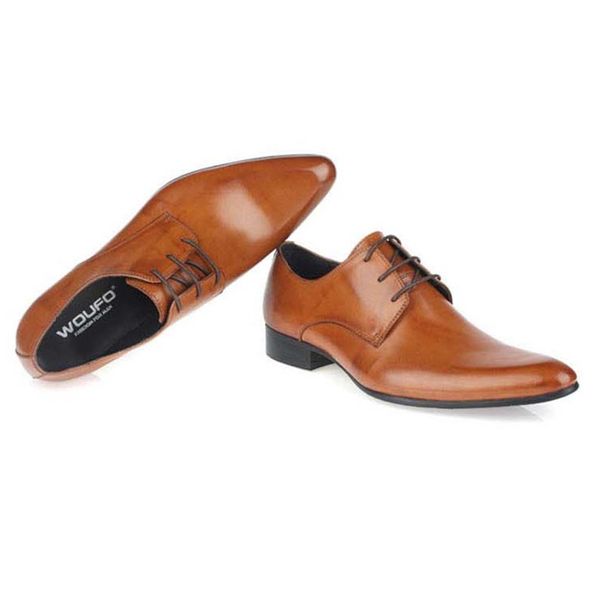 

brand men's genuine leather dress shoes fashion man pointed toe casual wedding party oxfords mens lace-up business flats, Black
