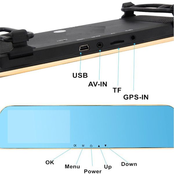 

4.3 inch dash cam dual lens full hd 1080p dvr dash camera rearview mirror auto car dvr recorder registrator night vision