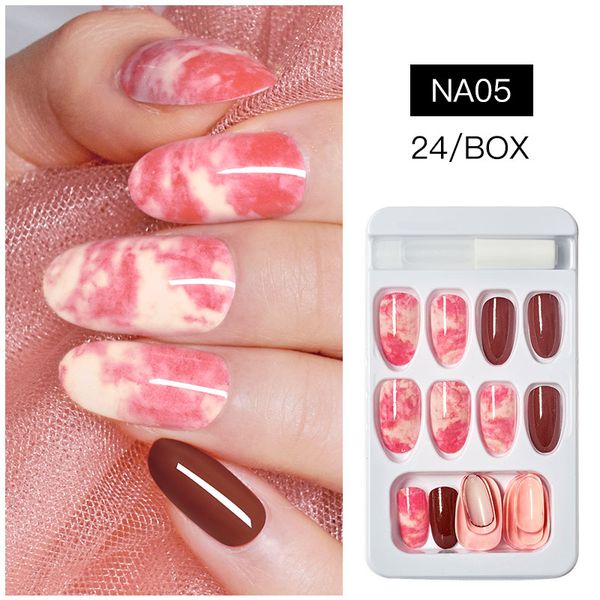 

false nails meet across fake grey pink marble coffin flat artificial nail tips for office home faux ongle glue sticker, Red;gold