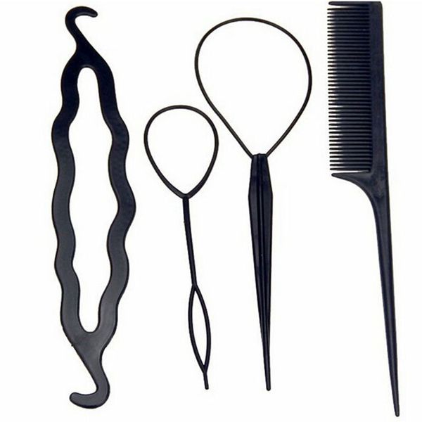 

4 pcs diy hair twist styling clip stick bun maker braid tool women ponytail bun maker styling clip braid set hair accessories, Brown
