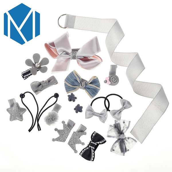 

m mism 1set=18pcs gum scrunchy cute baby girls crown hair clip ribbon bow flower hairpins hair barrettes children accessories, Slivery;white