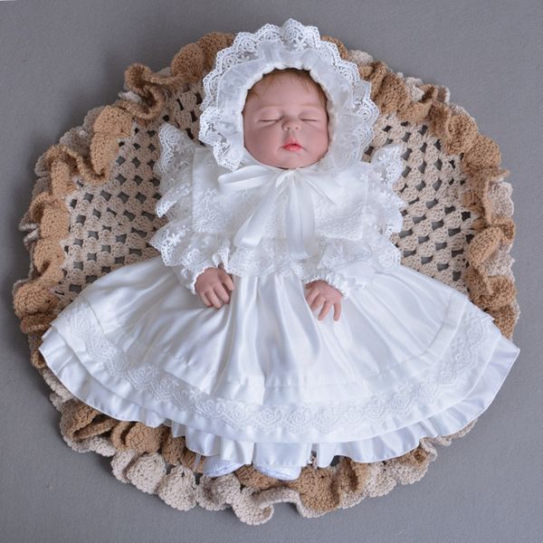 

clothing sets kids girl dress infant girls wedding baptism 100% cotton dress+cap 2pcs set clothes dresses, White
