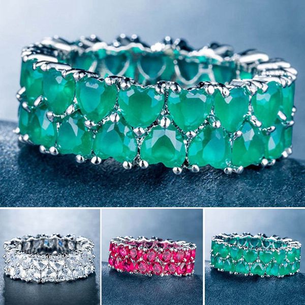 

luxury core-shaped zircon ring silver color stackable ring love forever heart finger women female engagement jewelry, Slivery;golden