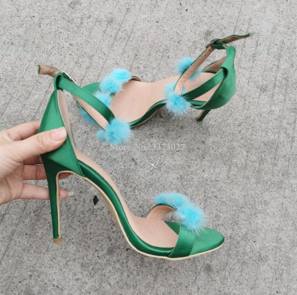 

sandals lady green ball decor stiletto heel shoes fashion ankle buckle real pos high dress women party, Black
