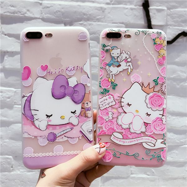 

rose flower kitty carton soft glossy tpu cover iphone 11 11pro 11pro max xs max xs xr x 8 7 6plus cell phones case cute case