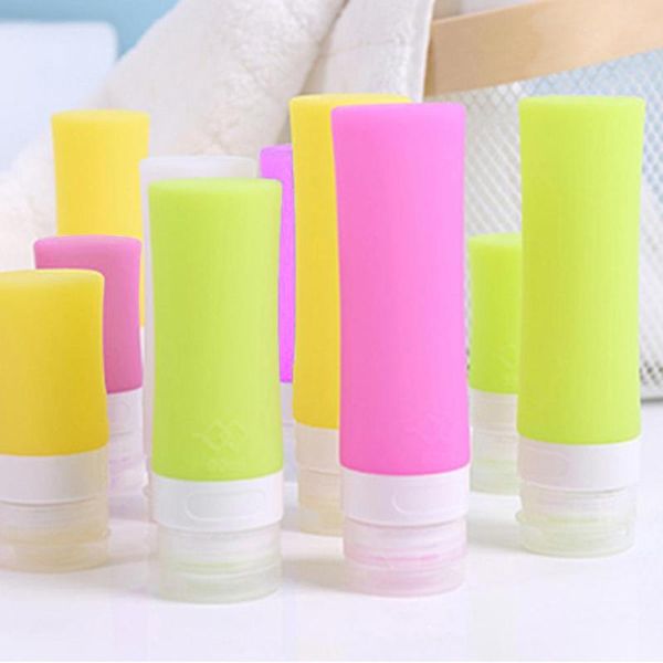

4pcs 38/60/80ml travel silicone lotion shampoo shower gel squeezes empty bottle small outlet mouth, convenient to control usage