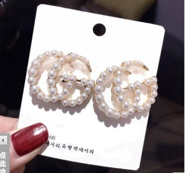 

european fashion letters g earrings gold silver plated ear studs double-g earddrop for women girl party jewelry520, White