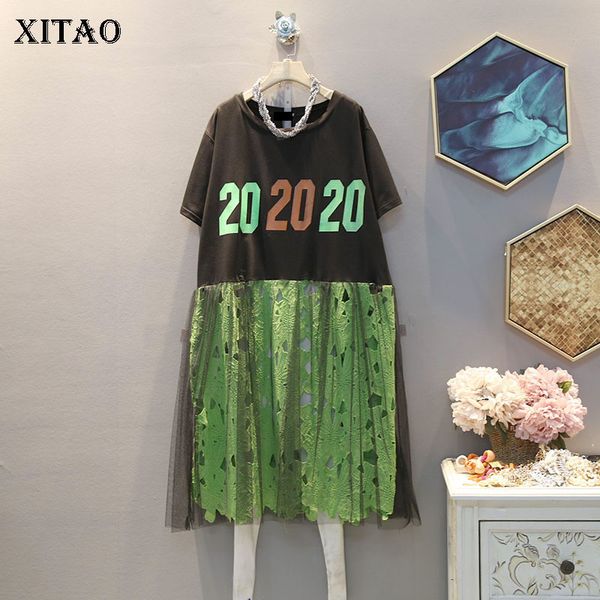 

xitao print letter hollow out dress fashion new women 2020 spring pullover patchwork small fresh causal loose dress zll4668, Black;gray