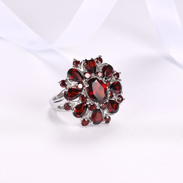 

elegant flower shape inlaid red zircon ring for women european female engagement wedding ring jewelry us size 6-10 bague femme, Silver