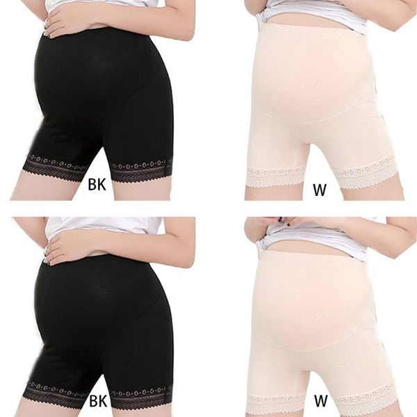 

pregnant women mid rise safety pants seamless lace trim solid color maternity underwear adjustable elastic belt summer underpant, Black;pink