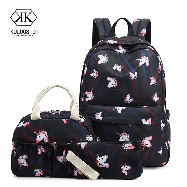 

3 pcs unicorn school backpack flower girls children school bag printed backpack for girl children bookbag