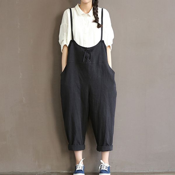 

women casual baggy jumpsuit bib pant trousers overall harne pants solid jumpsuit loose strap belt trousers overall pants sarouel, Black;white