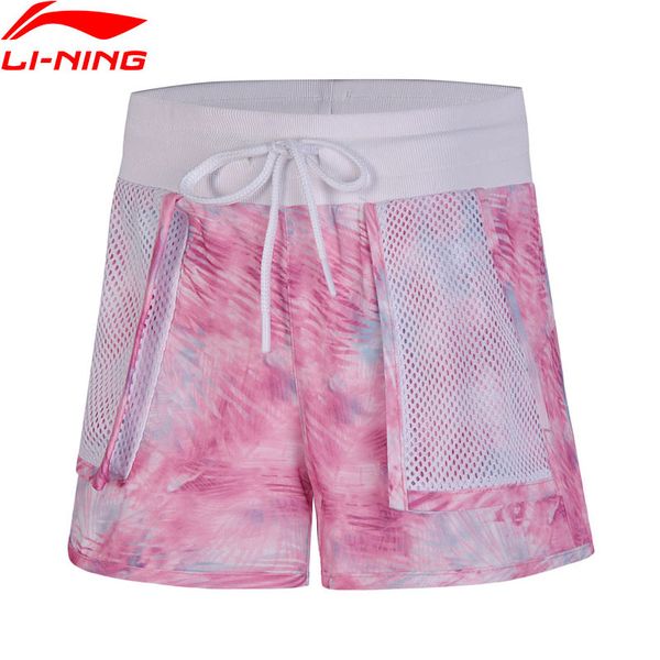 

women the trend sport shorts regular fit 100% polyester breathable lining li ning comfort sport shorts aksn072 wkd568, White;black