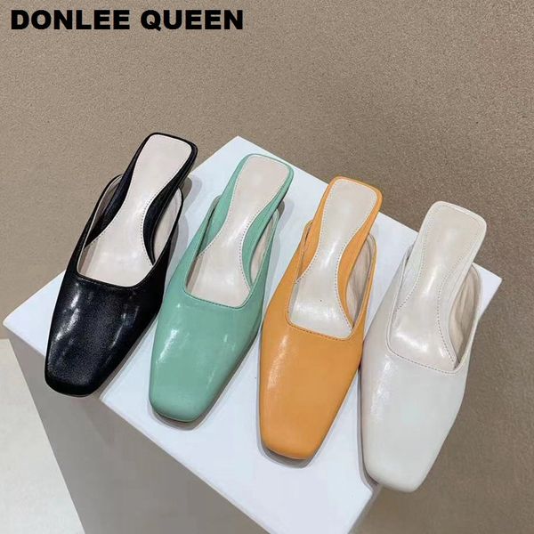 

2020 new spring mules shoes women square toe low heels slippers slide slip on casual work shoes outside slipper zapatos de muje, Black