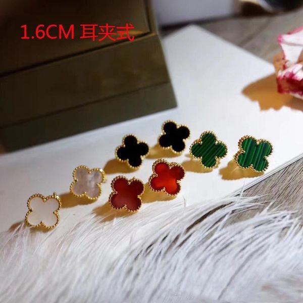 

топ латунный материал дизайн париж серьги клип с природой оболочки и агата стон в 1.6cm форме цветка для женщин ювелирные изделия серьги под, Golden