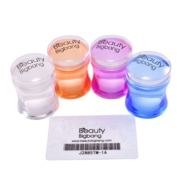 

beautybigbang plastic silicone nail stamper kits rubber head scraper clear jelly flower handle stamp stamping plates polish, White