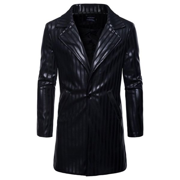 

code] european supply of goods men's leather coat large size mid-length pu suit coat autumn clothing b031, Black