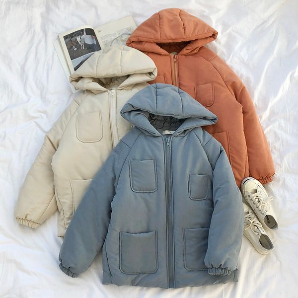 

2020 winter and autumn outwear jacket with pockets thick quilted jacket winter warm hooded loose cotton coat, Black