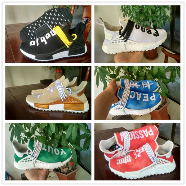 

2018 fear of god x collab human race pharrell williams x china mc happy/peace/youth/passion trail running shoes pw designer sports sneakers