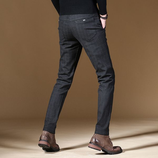 

2020 new trend plaid smart business casual full length pants mens office wear straight pants male slim fit autumn trousers, Black
