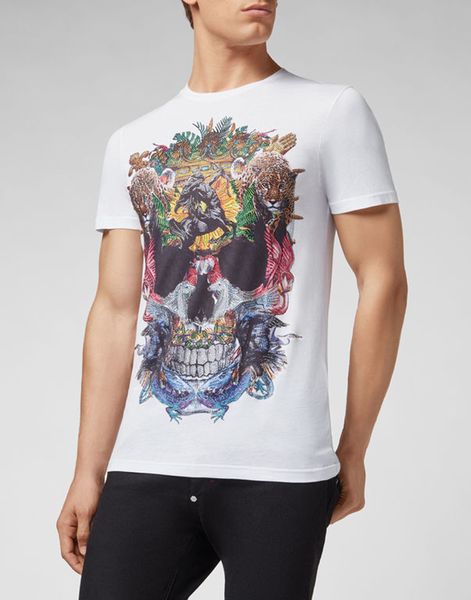 2019ss menser design t shirt manga curta homens marca moda strass crânio homem t-shirt masculino algodão de alta qualidade fzw279