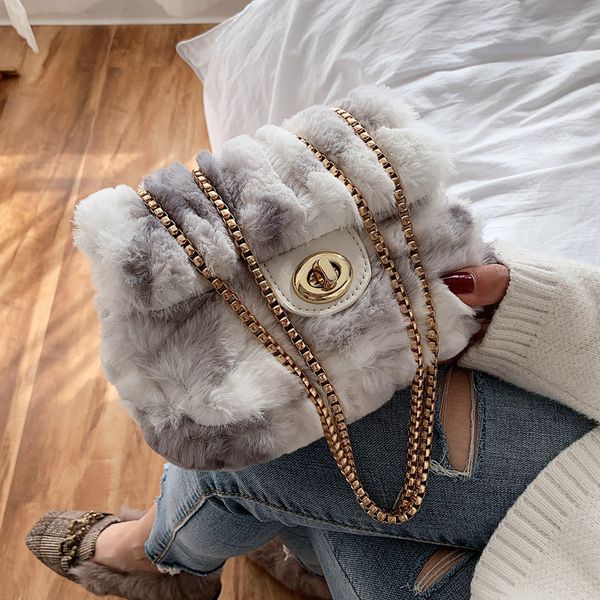 

fashion gradient winter plush women's shoulder bags luxury designer chain women messenger bags ladies hand bag plush female flap
