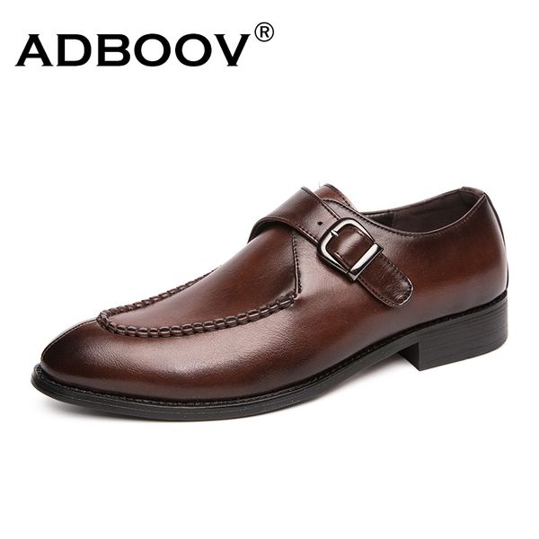 

adboov hand made pointed toe mens formal shoes stylish dress leather footwear flat rubber sole single monk strap shoes men, Black