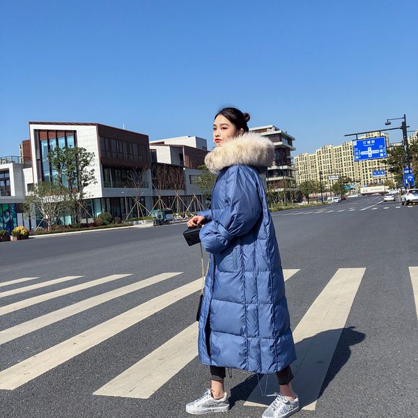 

plus size down coat female 2018 new korean warm thick large raccoon fur with hooed over knee x-long winter coat wide-waisted, Black