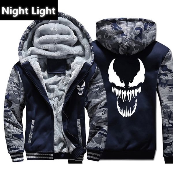 

venom hoodies men movie night light hooded sweatshirts harajuku coat winter thick fleece jacket cool noctilucent streetwear, Black;brown