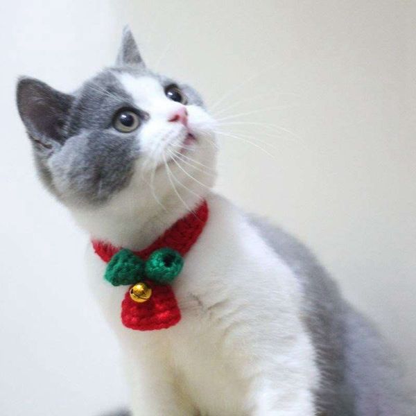 

christmas pet wool knitting collars red and green collar with bell necktie for small dogs cats