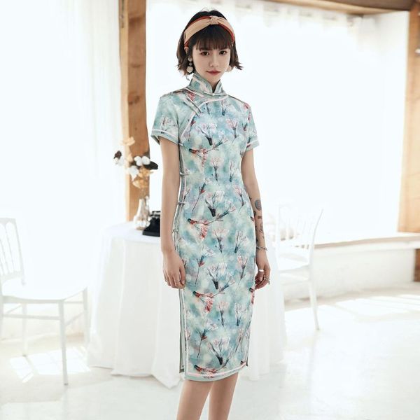 

novelty print flower lady cheongsam classic elegant women qipao slim hight split chinese style mandarin collar vestidos 4xl, Red