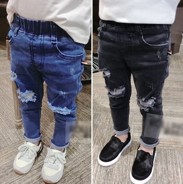 

Spring boy jean fa hion girl hole denim pant children double pocket cowboy trou er kid ela tic wai t ca ual pant fit 2 6t f2902