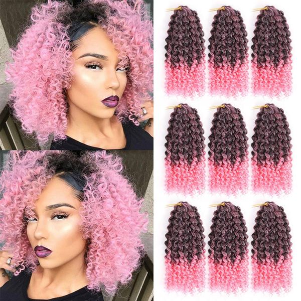 

8 inch kinky crochet hair synthetic malibob crochet hair extensions short ombre afro jerry curl braids hair 9 pcs/lot (#1b/pink, Black