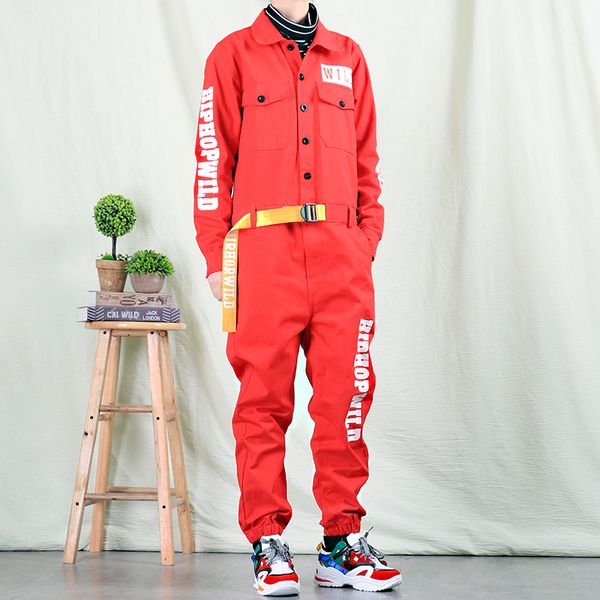 

autumn trendy male personality jumpsuit men's fashion casual overalls men and women korean hip hop jumpsuit, Black