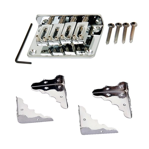 

4pcs chrome plated box corners+replacement set of 4 string guitar bridge