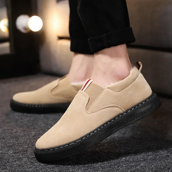

2019 winter comfortable plush warm loafers men casual shoes slip-on walking flat shoes men outdoor sport sneakers zapatos hombre, Black
