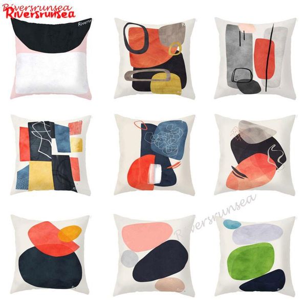 

hand painted simple color geometric pattern pillow cushion tropical succulent plant green leaves beauty for home living room