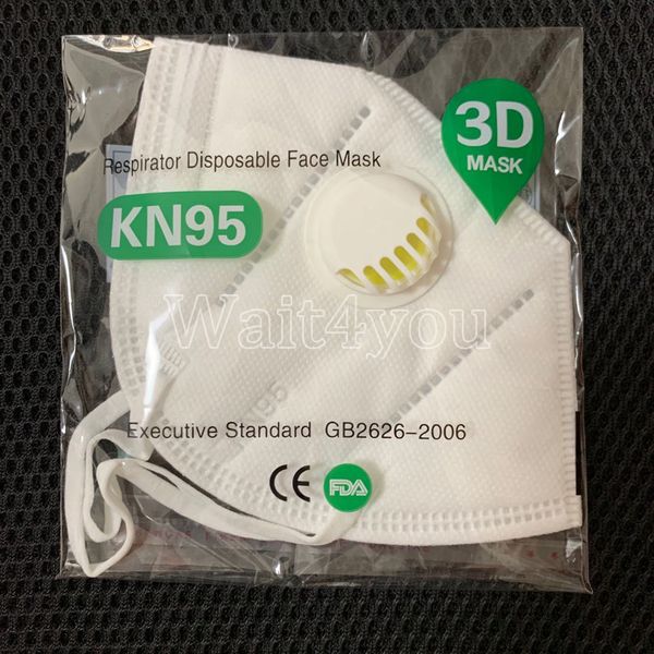 

KN95 маски для лица FFP2 CE FDA одобренные клапанные многоразовые с дыхательным клапаном воздушный фильтр респиратор рот маски для лица складные 5 слоев N95