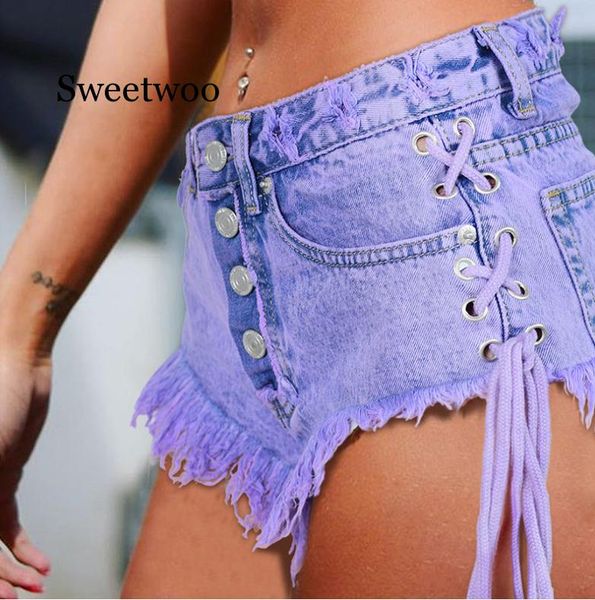 

women's shorts hight waisted mini jeans women both side tie short denim, White;black