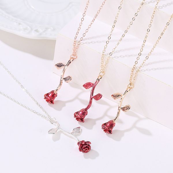 

new fashionable rose necklaces temperament personality rose flower pendant valentine gift for ladies pendant necklaces t2c5055